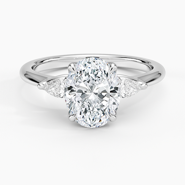 Petite Fleur Three Stone Diamond Engagement Ring [Setting Only] - EC127R With 1.56 Carat Oval Shape Lab Diamond