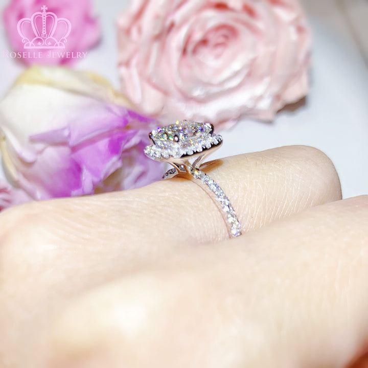 Custom Halo Cushion Cut Side Stone Diamond Engagement Ring [Setting Only] - EC098 - Roselle Jewelry