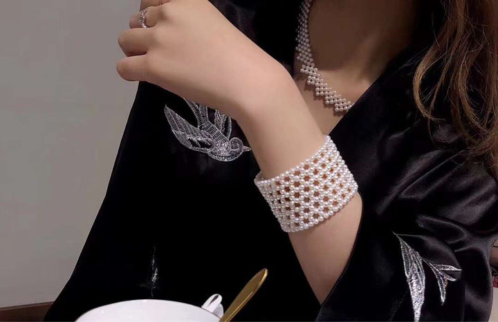 Tsukihana ™ Lace Style Freshwater Pearl Bracelet - TS003 - Roselle Jewelry