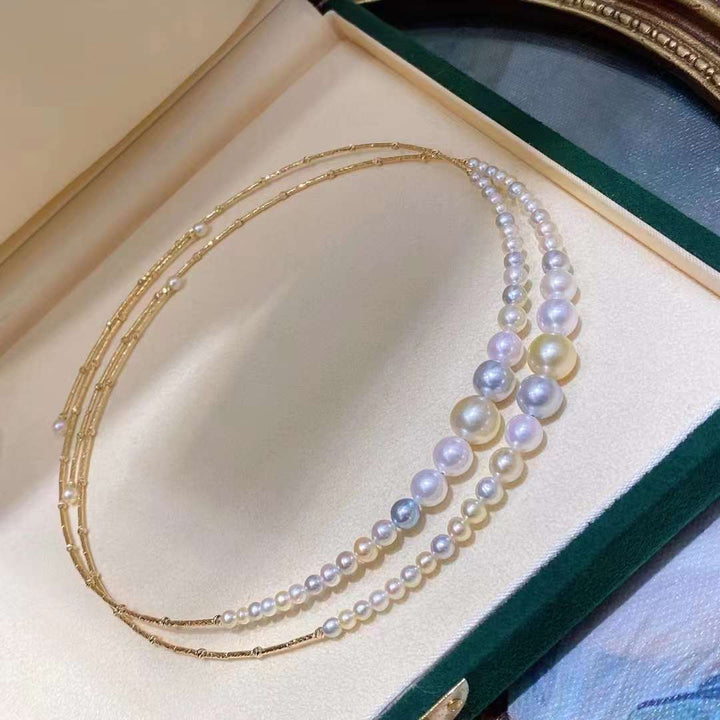 18K Gold Akoya Pearl with South Sea Pearls Necklaces - TS009 - Roselle Jewelry