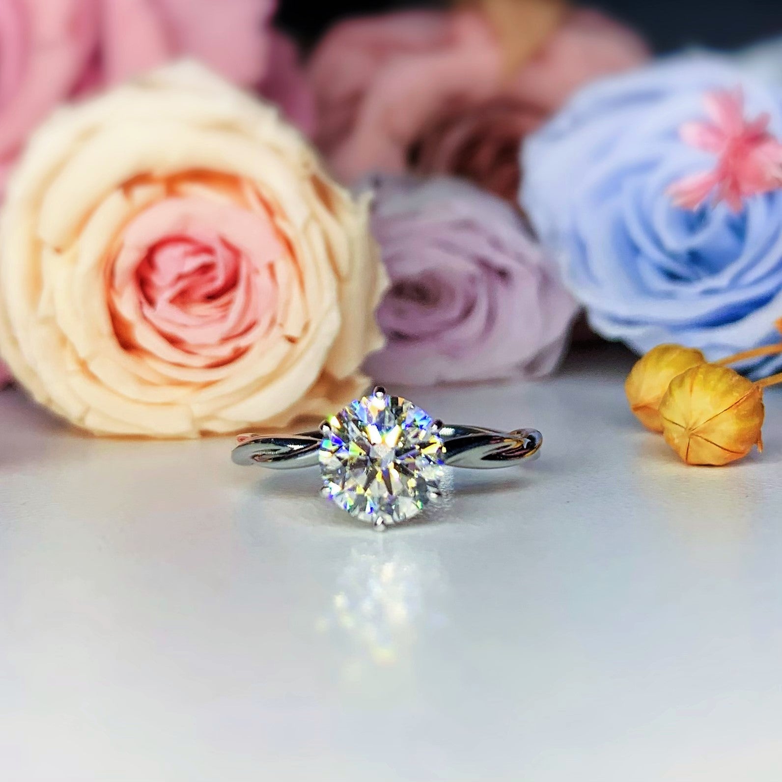 Custom Twist Side Stone Diamond Ring [Setting Only] - EC094 - Roselle Jewelry
