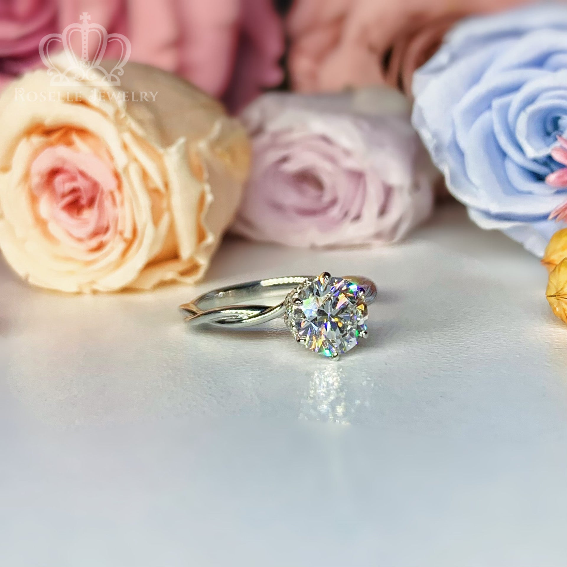 Custom Twist Side Stone Diamond Ring [Setting Only] - EC094 - Roselle Jewelry