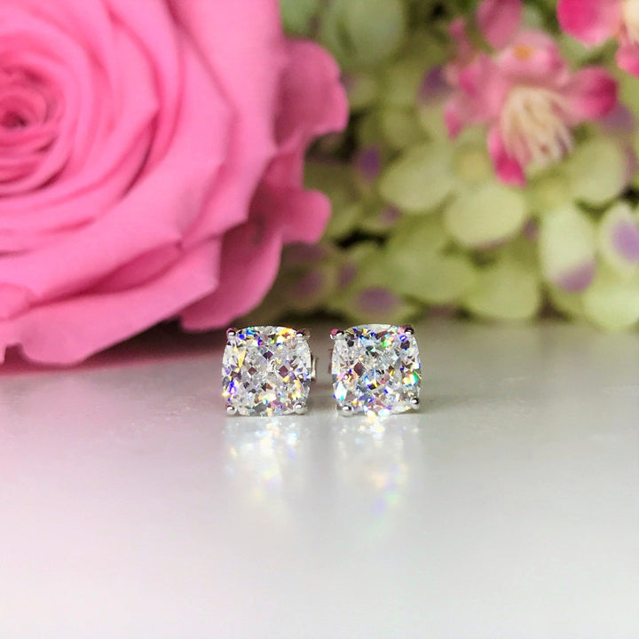 Crushed Ice Cushion Cut Stud Earrings - CE1 - Roselle Jewelry