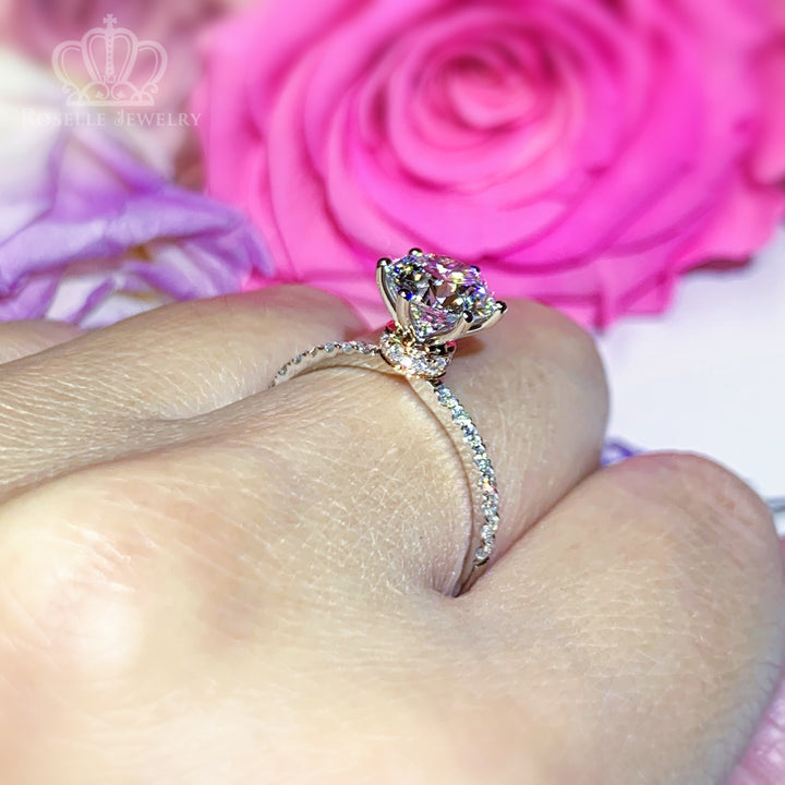 Custom Order Floral Two Tone Diamond Side Stone Engagement Ring [Setting Only] - EC102 - Roselle Jewelry