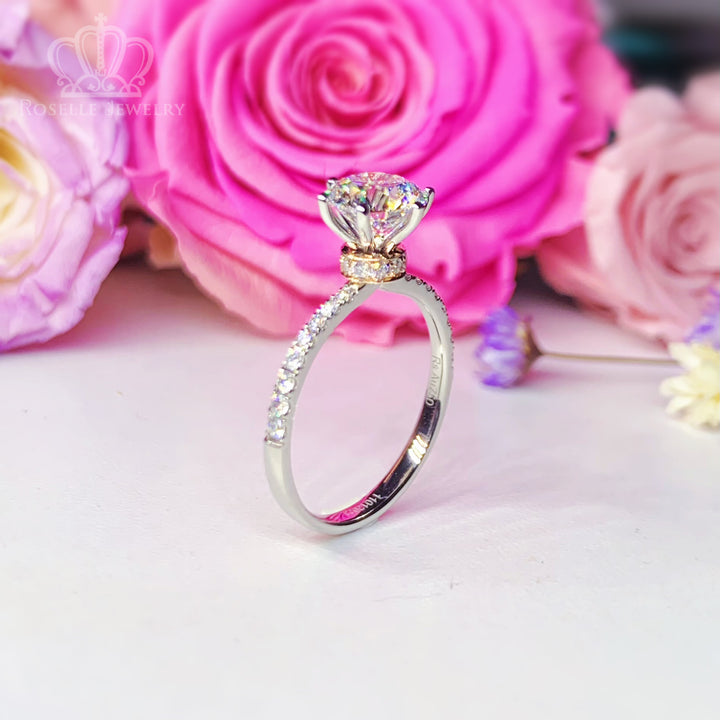 Custom Order Floral Two Tone Diamond Side Stone Engagement Ring [Setting Only] - EC102 - Roselle Jewelry