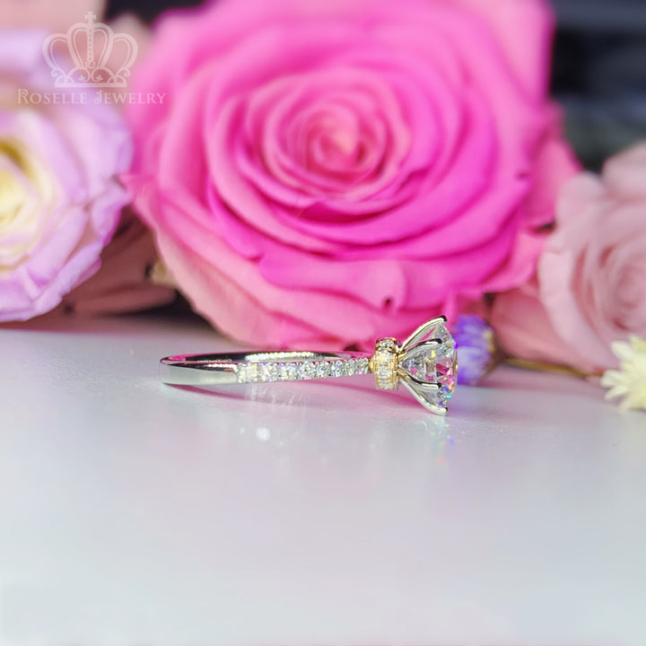 Custom Order Floral Two Tone Diamond Side Stone Engagement Ring [Setting Only] - EC102 - Roselle Jewelry