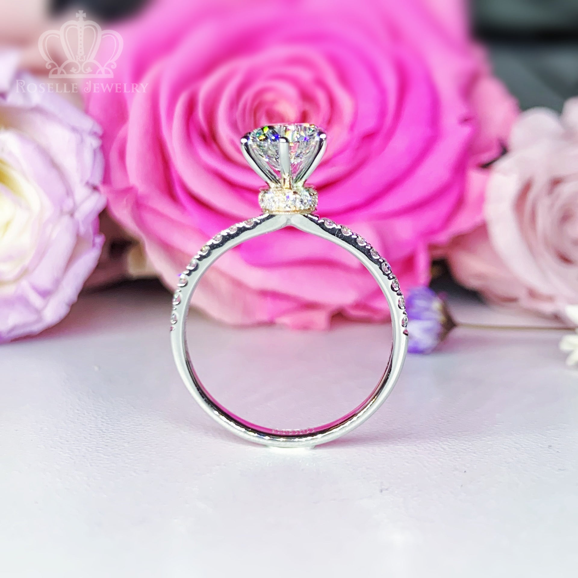Custom Order Floral Two Tone Diamond Side Stone Engagement Ring [Setting Only] - EC102 - Roselle Jewelry