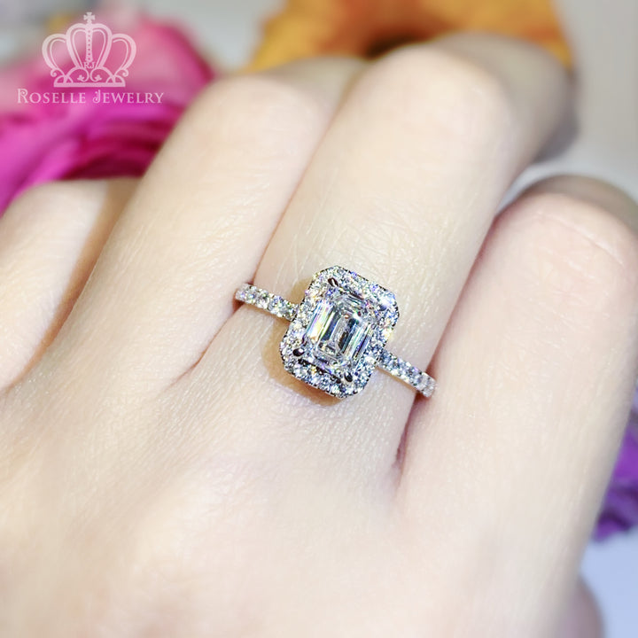 1.40CTW Emerald Cut Grown With Side Stone Halo Engagement Diamond Ring - LGR014 - Roselle Jewelry