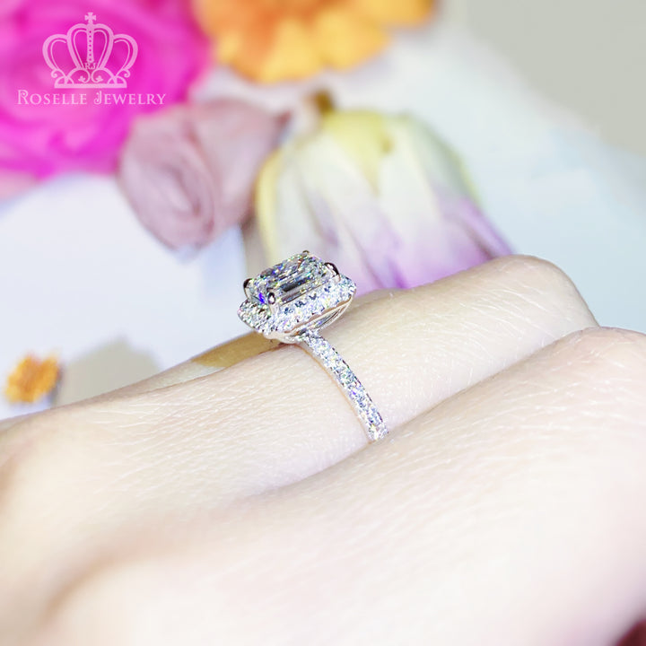 1.40CTW Emerald Cut Grown With Side Stone Halo Engagement Diamond Ring - LGR014 - Roselle Jewelry