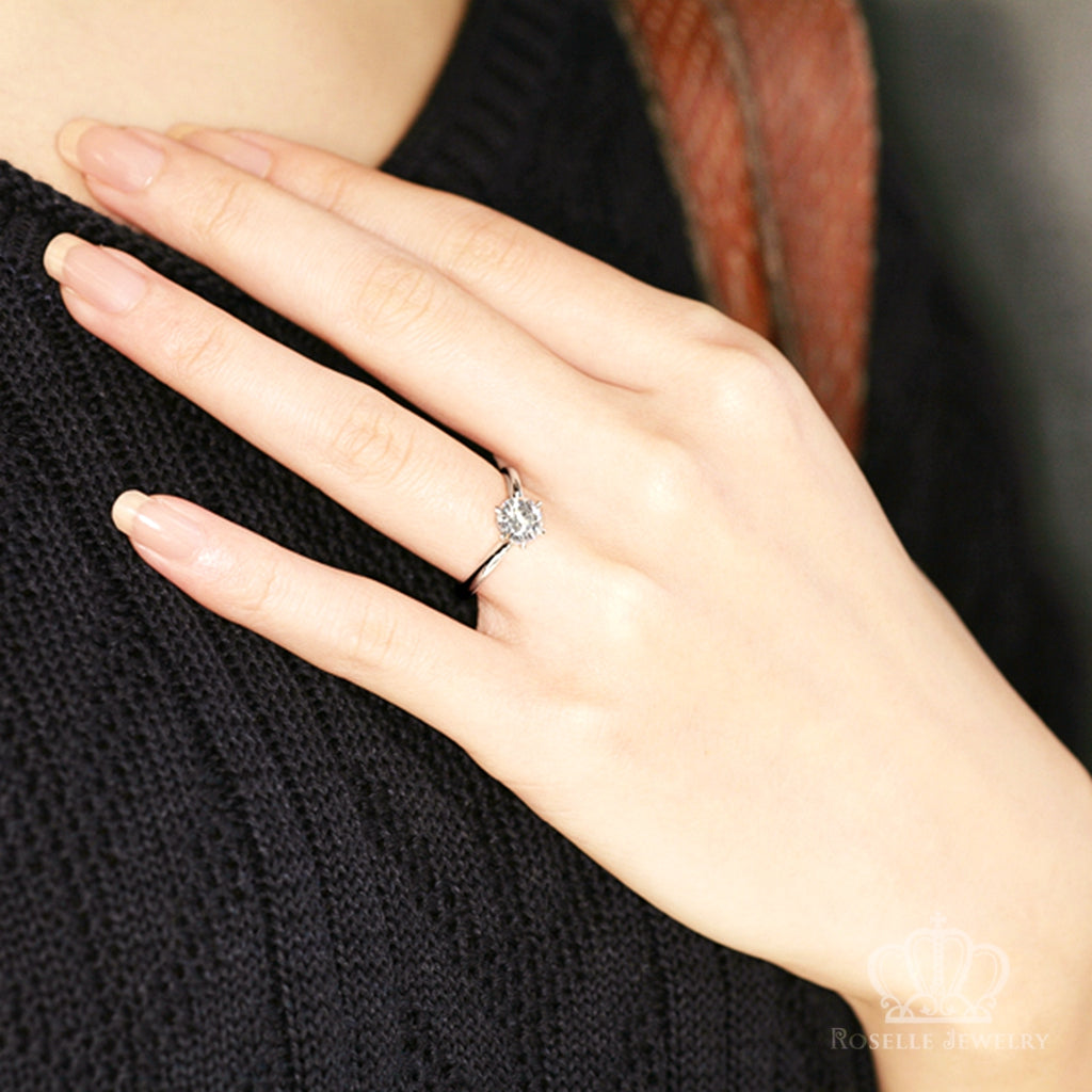 Six Prong Solitaire V Shape Round Brilliant Engagement Ring [Setting Only] - EC006 - Roselle Jewelry