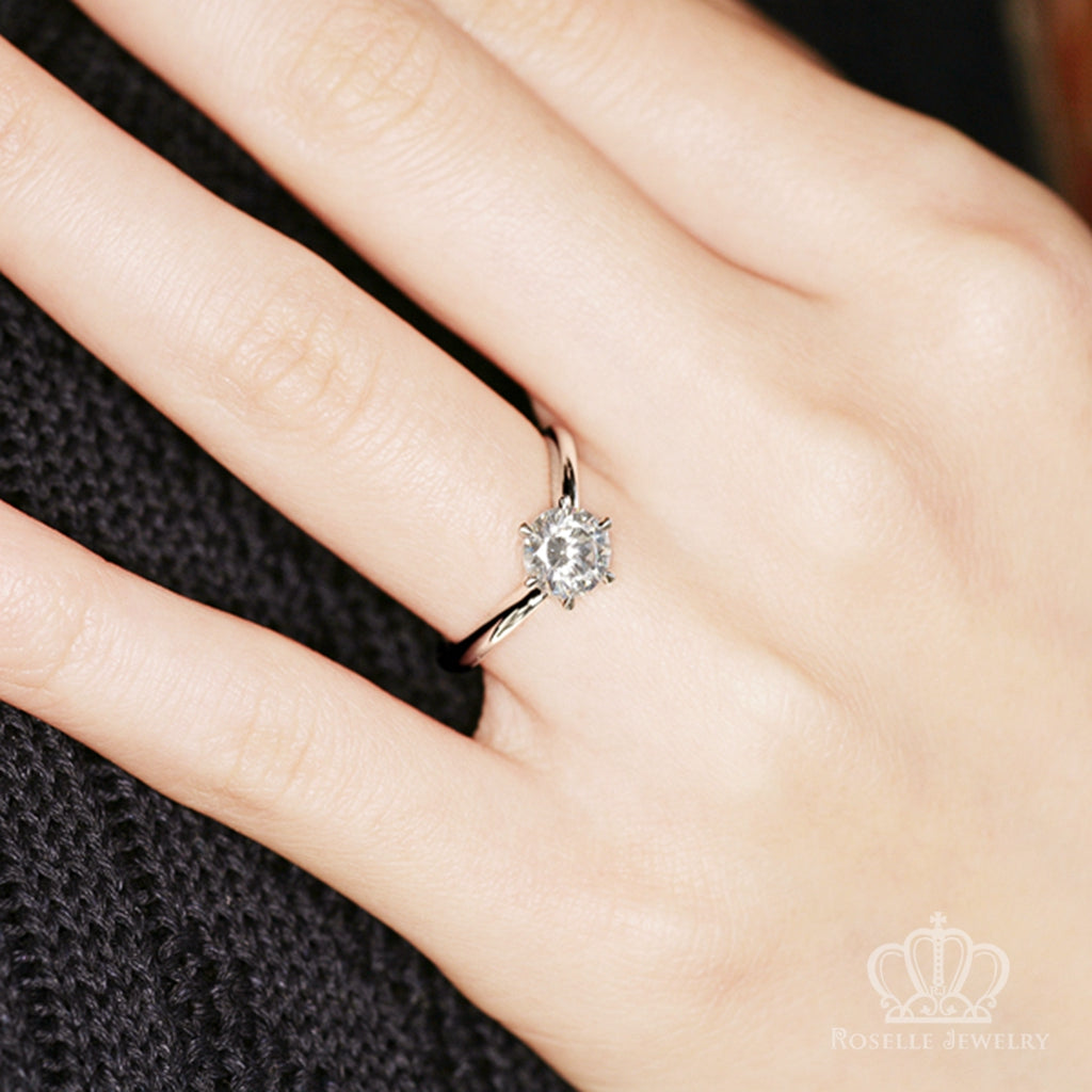 Six Prong Solitaire V Shape Round Brilliant Engagement Ring [Setting Only] - EC006 - Roselle Jewelry